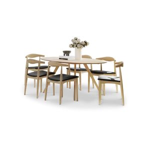 Carol 7 PCE Oval 180cm Dining Set with Natural Ash Wood Elbow Chairs