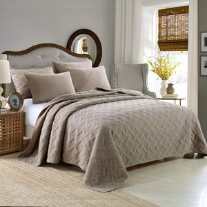 Quilted King/Super King Size Cotton Coverlet Bedspread Set Clover Brown