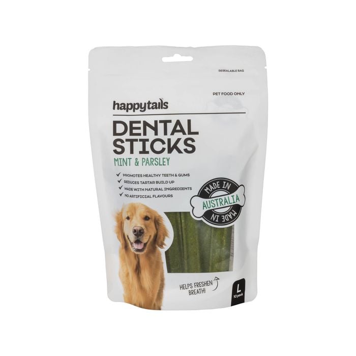 Happy Tails Large Mint And Parsley Dental Sticks - 10 Pack