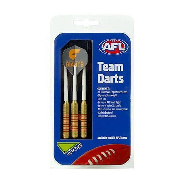 3pc AFL Brass Darts GWS Giants Team Design Flights & Shafts In Case