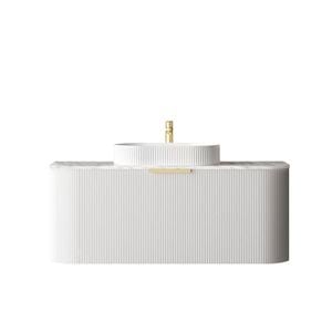 Attica Bentwood 1200mm Satin White Fluted Wall Hung Curve Vanity With Natural Carrara Marble Top