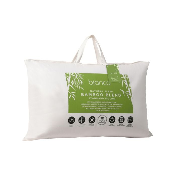 Bianca Natural Sleep Medium 750g Bamboo Blend Standard Pillow - White
