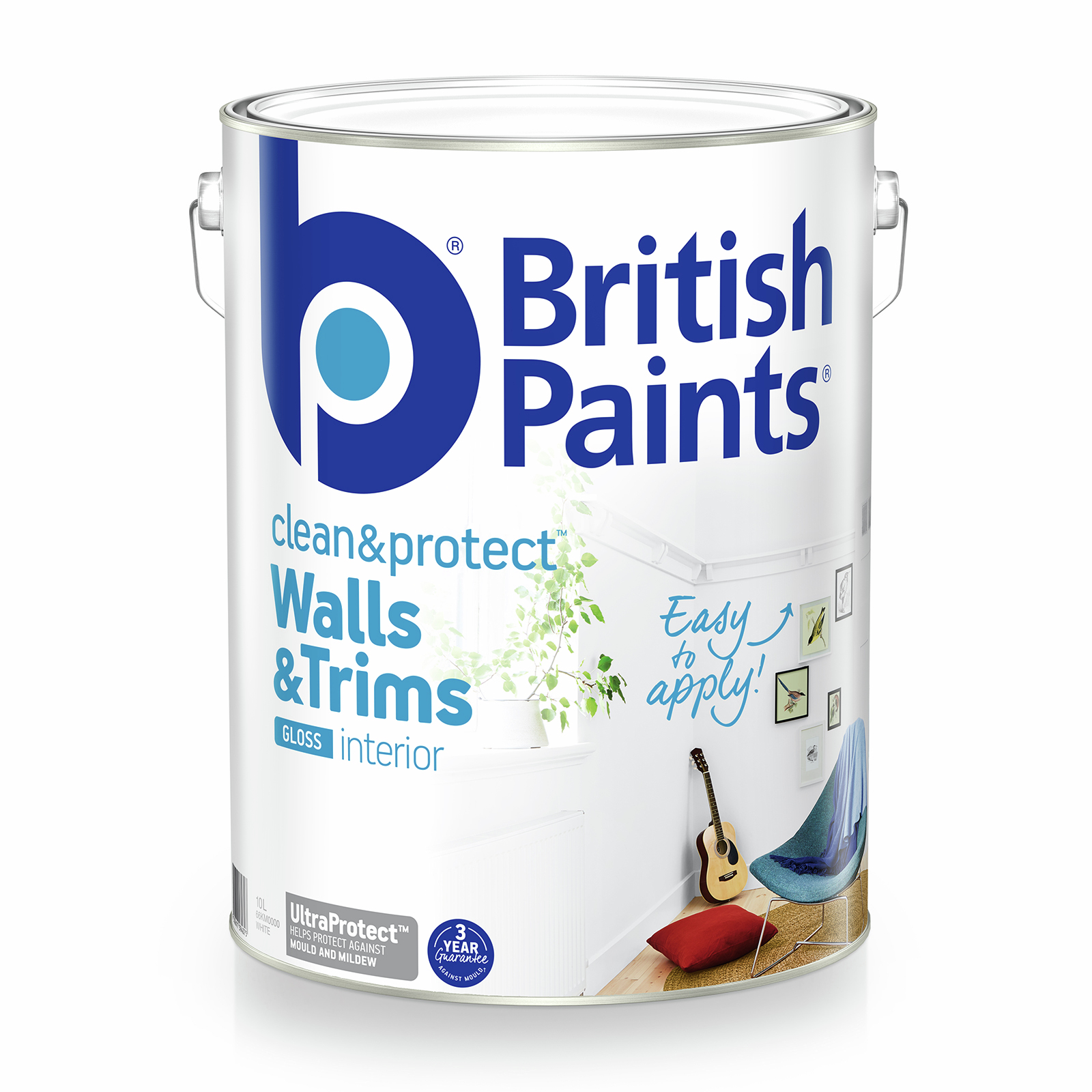 British Paints 10L White Low Sheen Clean And Protect Kitchen And Bathroom Interior Paint thumbnail 2