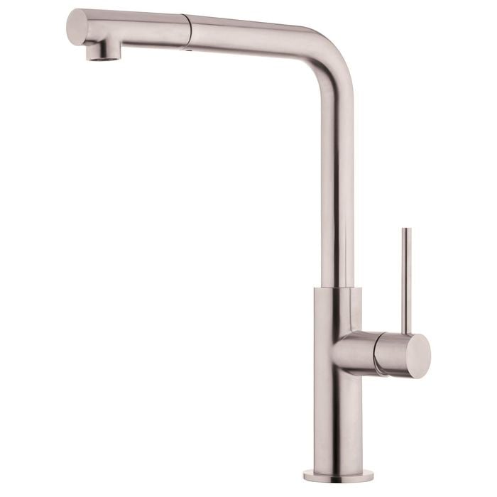 Foreno Stainless Steel E-Steel Brushed Tower Pull Out Sink Mixer - Steel