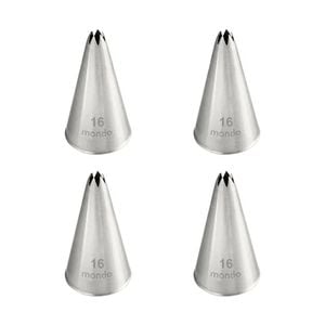 4PK Mondo Stainless Steel #16 Star Piping Tip - Silver