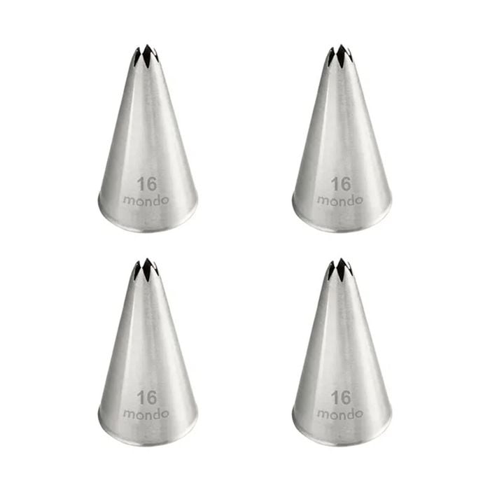 4PK Mondo Stainless Steel #16 Star Piping Tip - Silver
