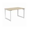 Olg Anvil Single White Frame Nordic Maple Top Scallop Office Desk L1500mm X W750mm