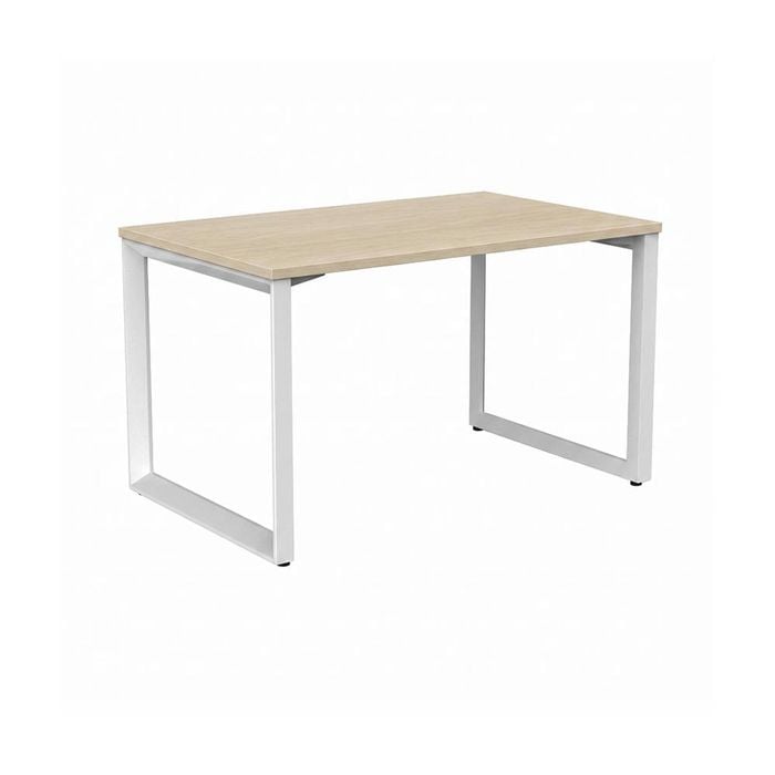 Olg Anvil Single White Frame Nordic Maple Top Scallop Office Desk L1500mm X W750mm