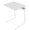 Catzon Adjustable TV Tray Table with Cup Holder Folding Dinner Table-White