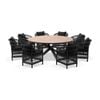 Tuscany 1.5m Aluminium/teak Dining Table Charcoal With 6 Malawi Style Chairs & Denim Grey Cushions