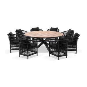 Tuscany 1.5m Aluminium/teak Dining Table Charcoal With 6 Malawi Style Chairs & Denim Grey Cushions