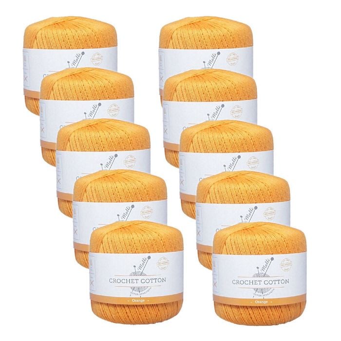 10pk Malli Super Strength 100% Cotton Crochet Knitting Yarn 3ply 50g Orange