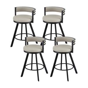 Artiss Bar Stool Set of 4 Swivel Counter Stools with Padded Back PU Leather Metal Legs Beige