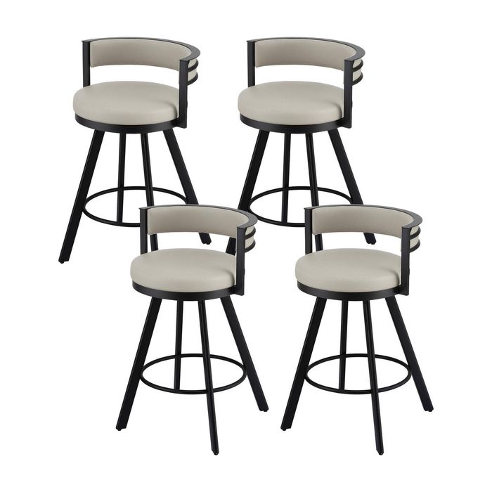 Artiss Bar Stool Set of 4 Swivel Counter Stools with Padded Back PU Leather Metal Legs Beige