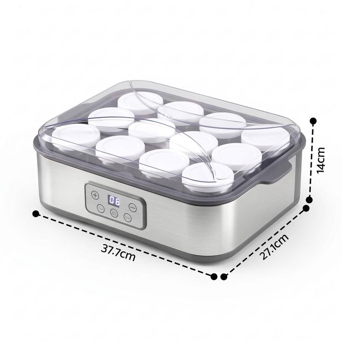Devanti Yoghurt Maker Machine with 12x180ml Glass Cups Temp Control Grey