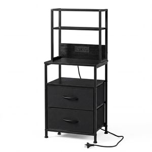 Levede Bedside Table with Charging Station LED Lights Black