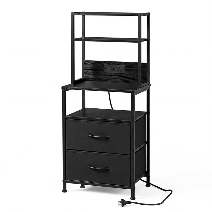 Levede Bedside Table with Charging Station LED Lights Black