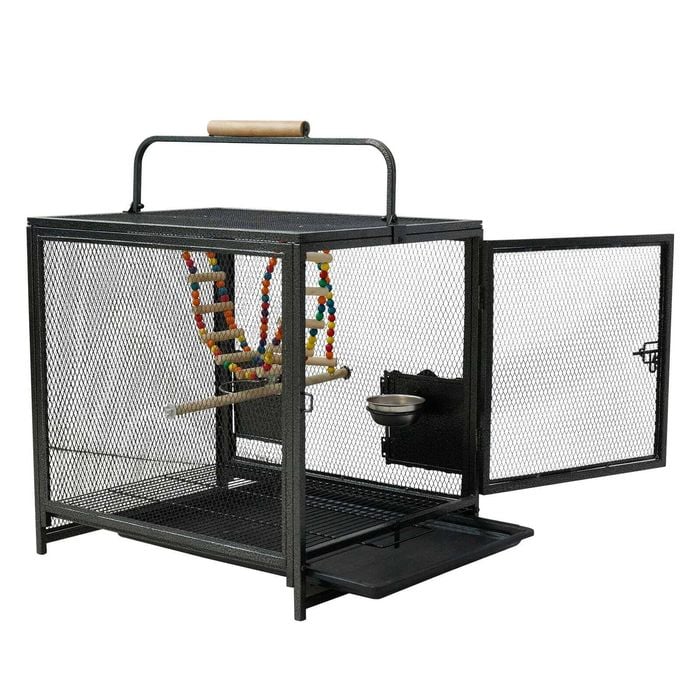 P&P Black Metal Portable Bird Cage With Toys And Bowls
