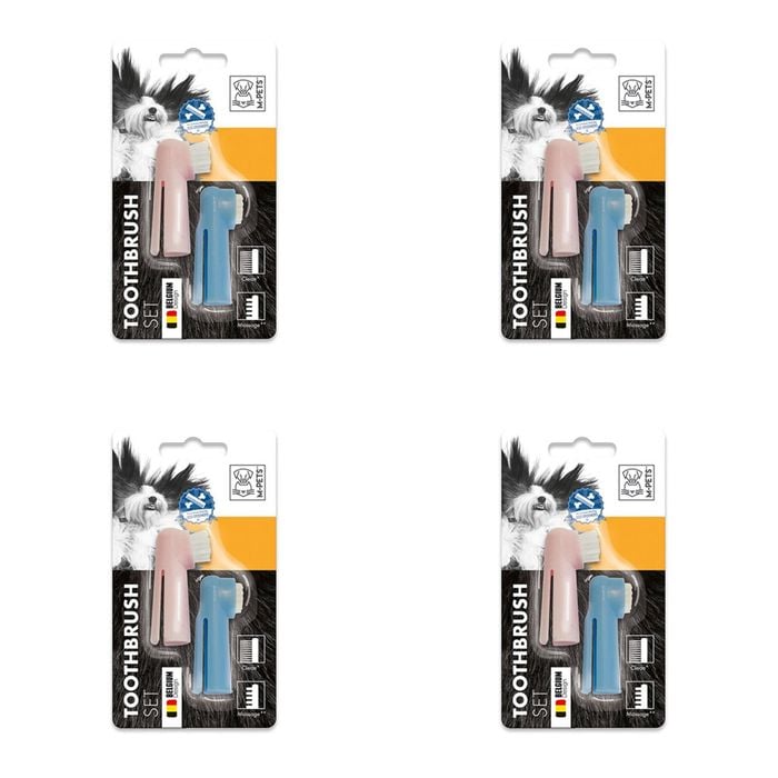 4x M-Pets Cat/Kitten Pet Hygiene Grooming Tool Toothbrush Set