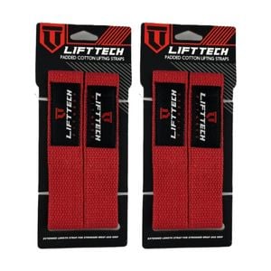 2x 2pc Lift-tech Neo-tech Padded Cotton Wrist Support Lifting Straps Red 21.5in