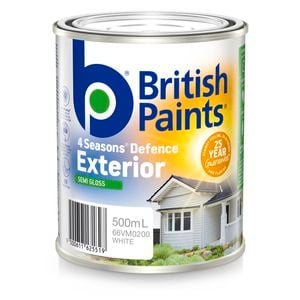 British Paints 4 Seasons Semi Gloss White Exterior Paint - 500ml