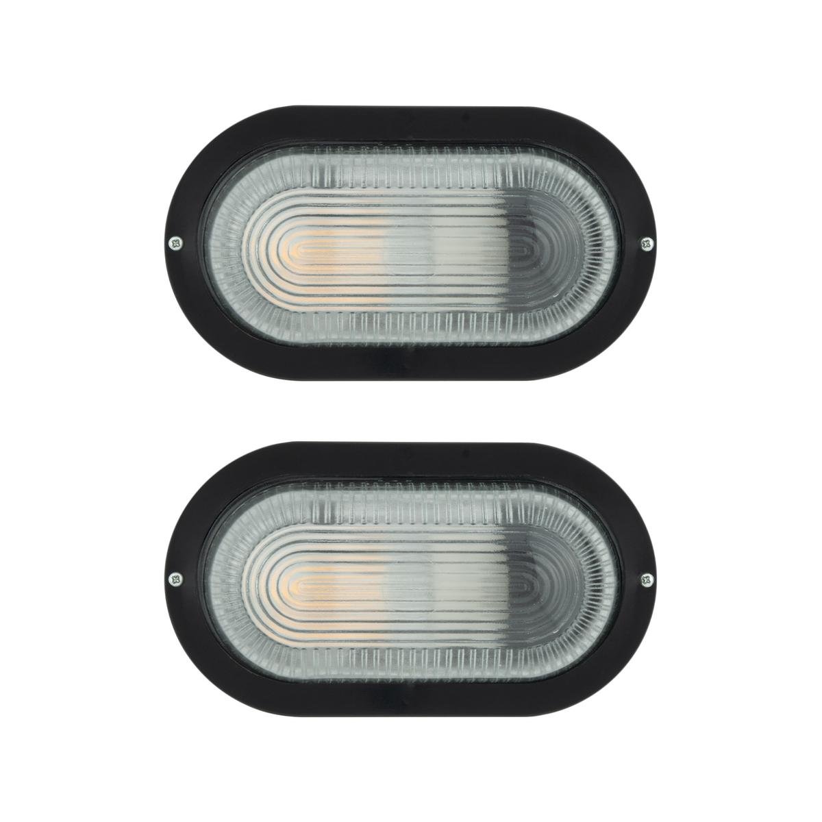 Arlec E27 Oval Bunker Light Bulkhead Black 2 Pack Bunnings Australia