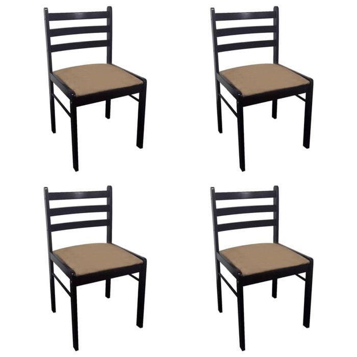 vidaXL 4x Solid Rubber Wood Dining Chairs Brown Velvet Kitchen Dinner Chair
