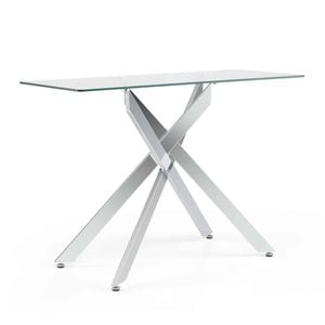 Costway 115cm Console Sofa Table Tempered Glass Modern Metal Tubular