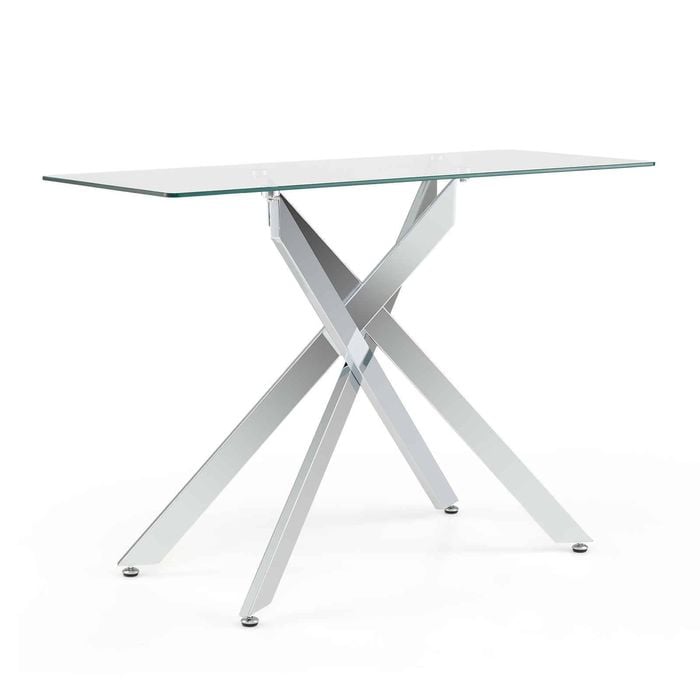 Costway 115cm Console Sofa Table Tempered Glass Modern Metal Tubular