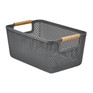 Stakt 6L Grey Mesh Storage Basket With Bamboo Handles