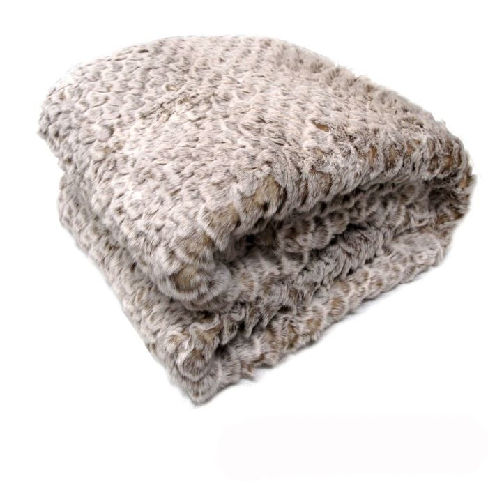 Sia Luxury Range Faux Fur Throw Rug 127 x 152 cm Taupe Scale Pattern