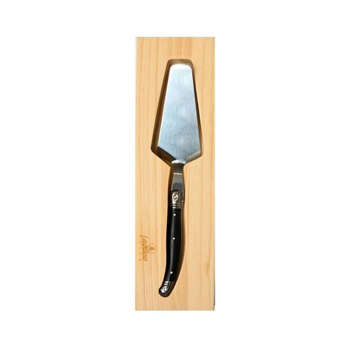 Laguiole Elite Cake Server Stainless Steel w/Pine Wood Tray Black Handle