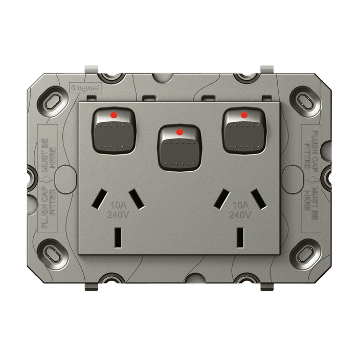HPM ARTEOR Double Powerpoint With Extra Switch - Grid Only - Magnesium