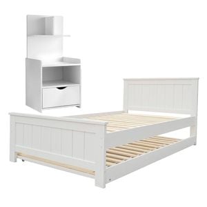 Artiss Bed Frame King Single and Bedside Table White