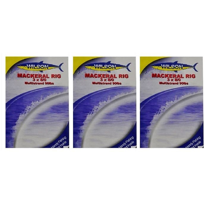 3x Wilson Mackerel Fishing Rig 3x8/0 Hook-Setup - 90lb Multi Strand Wire