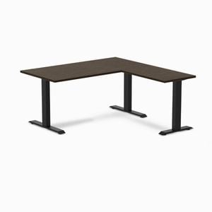 Desky Fixed Height Dark Bamboo L-shape Office Desk 1500x1550mm Matte Black Frame