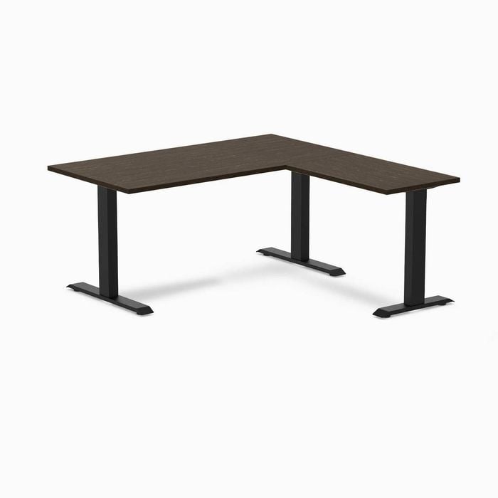 Desky Fixed Height Dark Bamboo L-shape Office Desk 1500x1550mm Matte Black Frame