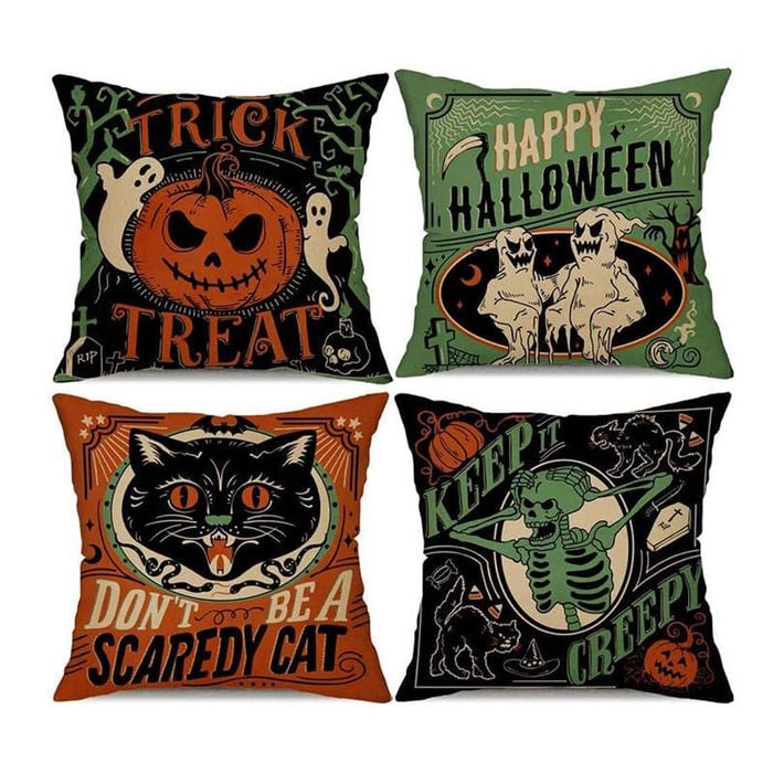 Catzon 4 Pcs Scary Throw Pillow Covers Linen Cushion Case for Decor 50X50cm