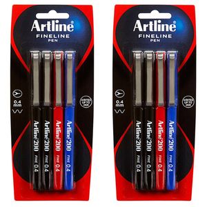 2x 4pc Artline Fineline 200 Fine 0.4mm Width School Drawing Assorted Writing Pen
