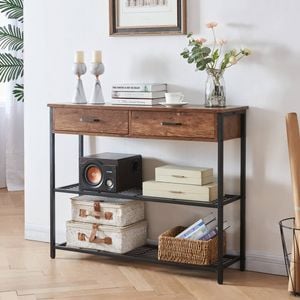 Rustic Entryway and Console Table with 2 Drawers, Brown