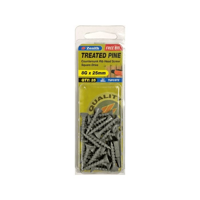 Zenith 8G x 25mm Tufcote® Square Drive Treated Pine Screw - 35 Pack