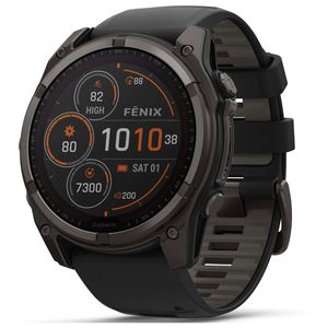 Garmin Fenix 8 51mm Solar Sapphire Carbon Grey DLC Titanium with Black/Pebble Grey Silicone Band