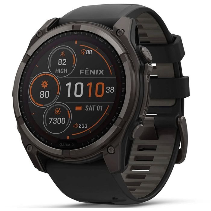 Garmin Fenix 8 51mm Solar Sapphire Carbon Grey DLC Titanium with Black/Pebble Grey Silicone Band