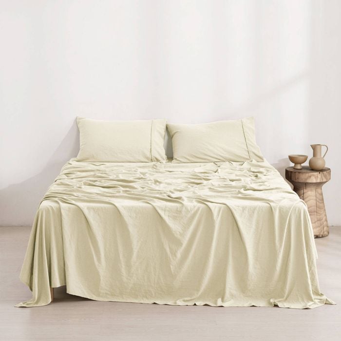 Dreamaker Superfine Washed Microfibre Sheet Set Natural King Bed