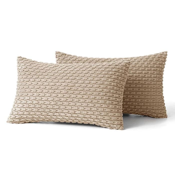 Catzon 2 Pcs Throw Pillow Covers Soft Striped Corduroy Cushion Case for Couch 30X50cm-Apricot
