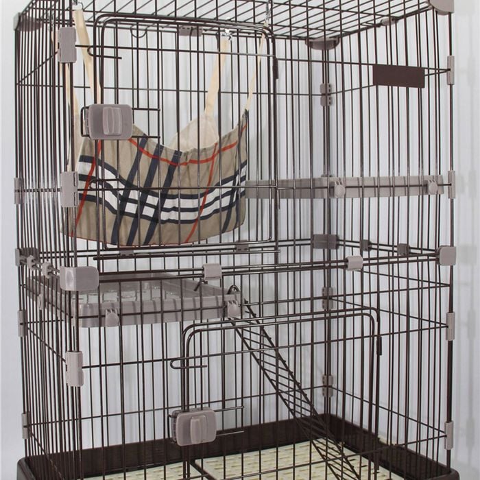 Yes4pets 134 Cm Xl Brown Pet 3 Level Cat Cage House With Litter Tray & Wheel 99x63x134 Cm