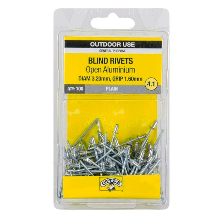Otter 3.2 x 1.6mm Open Aluminium Blind Rivets - 100 Pack
