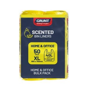 GRUNT 40L Yellow Kitchen Lemon Scented Tie Top Rubbish Bags - 50 Pack
