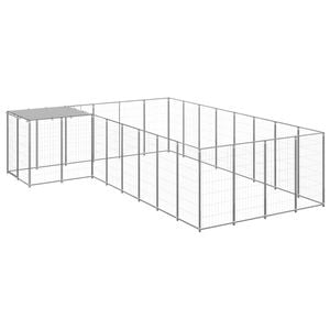 vidaXL Dog Kennel Silver 10.89 m² Steel Outdoor Puppy Enclosure Dog Cage House