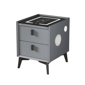 Oikiture Smart Bedside Table Wireless Charging LED Lights 2 Drawers